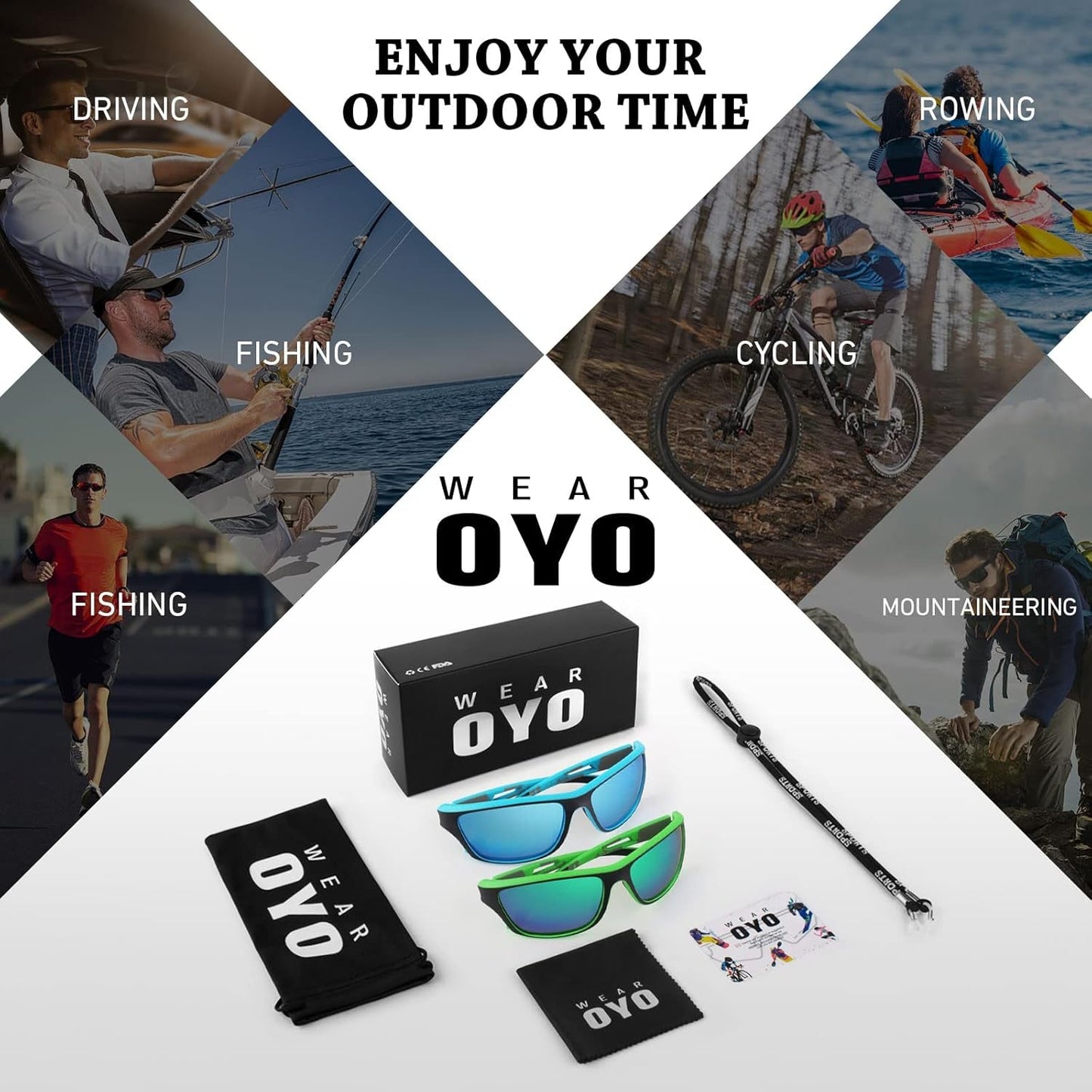 Polarized Sports Sunglasses for Men Women,Fishing Driving Rectangular Goggles UV400 Protection