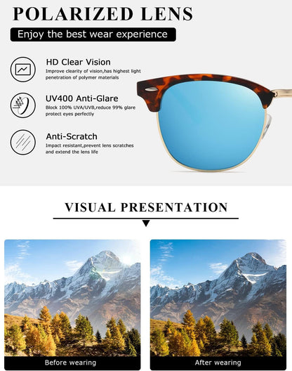 Polarized Sunglasses for Women and Men Semi Rimless Frame Retro Sun Glasses AE0369 - WORLD TIME VISITS
