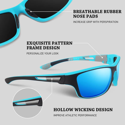 Polarized Sports Sunglasses for Men Women,Fishing Driving Rectangular Goggles UV400 Protection