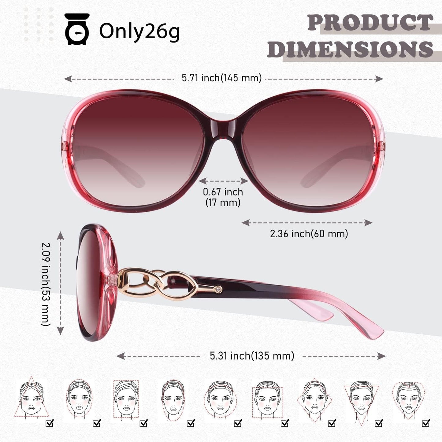 Sunglasses Womens Polarized Trendy Oversized Sun Glasses Fashion Ladies Shades 100% UV400 Protection S85 - WORLD TIME VISITS