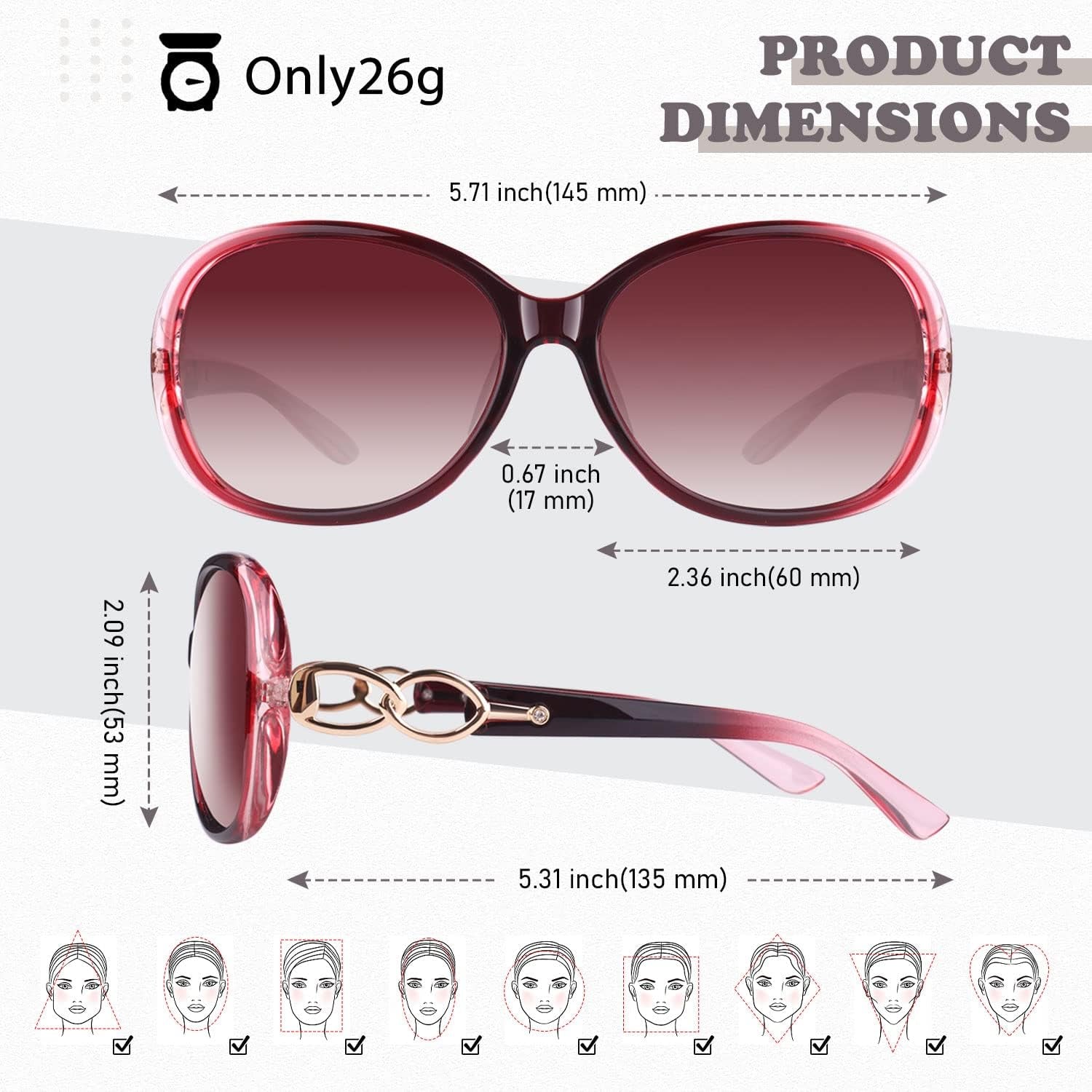 Sunglasses Womens Polarized Trendy Oversized Sun Glasses Fashion Ladies Shades 100% UV400 Protection S85 - WORLD TIME VISITS