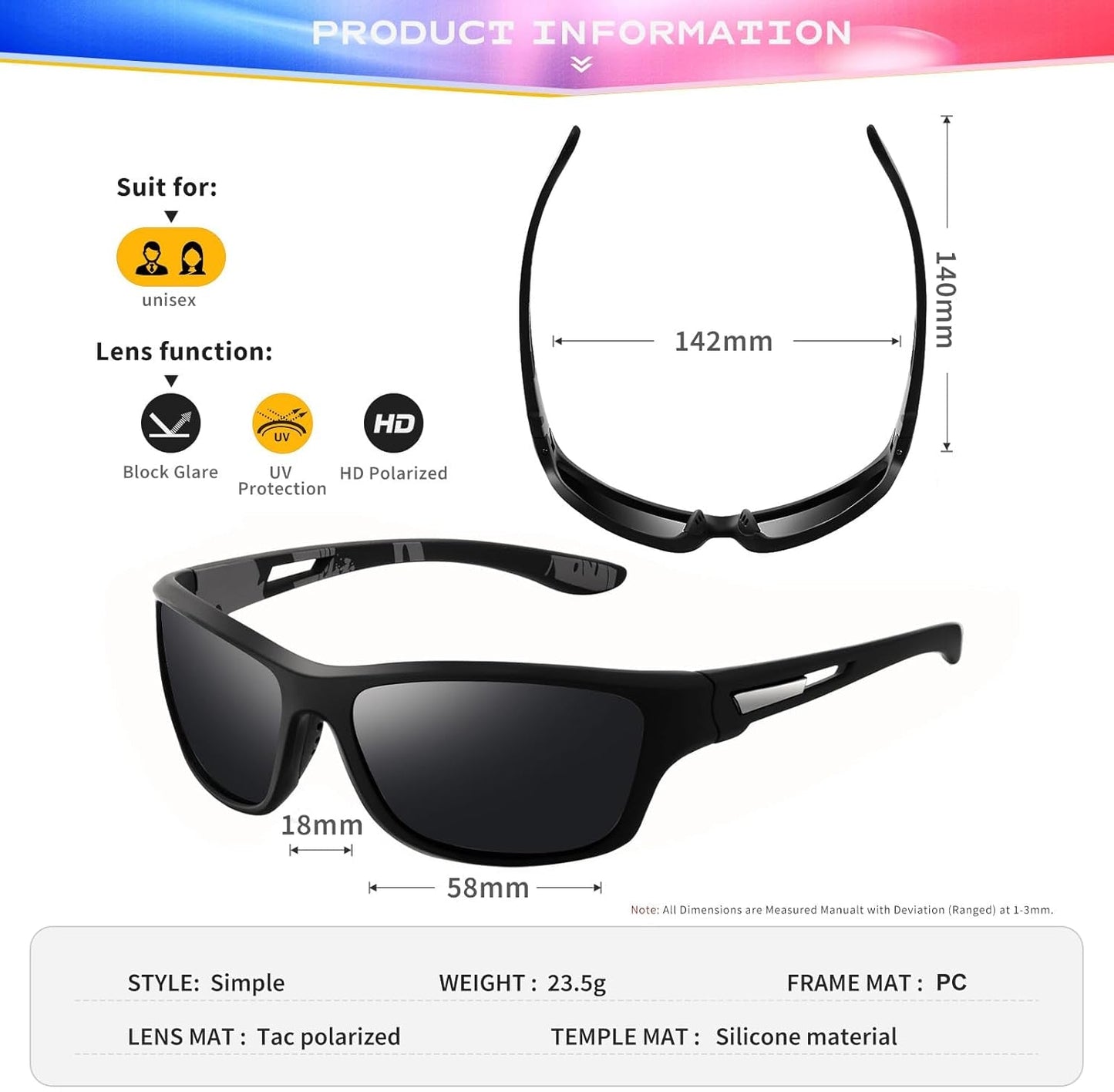 Polarized Sports Sunglasses for Men: UV400 Protection Glasses Womens Wrap around Goggles for Driving Fishing - WORLD TIME VISITS