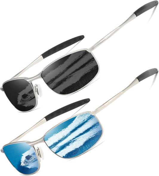 Polarized Sunglasses for Men Rectangle Metal Frame Retro Sun Glasses AE0395