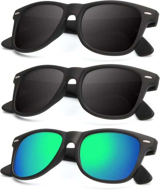 Polarized Sunglasses for Men and Women Matte Finish Sun Glasses Color Mirror Lens UV Blocking (3 Pack) - WORLD TIME VISITS
