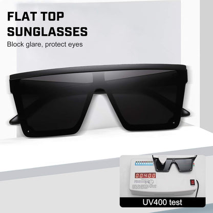 Square Sunglasses for Women Men Fashion Big Frame Flat Top Sun Glasses Mirror Lens - WORLD TIME VISITS