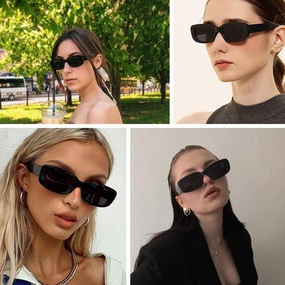 4 Pieces Retro Vintage Sunglasses Small Square Rectangle 90S Glasses Trendy Y2K for Women Aesthetic Accessories