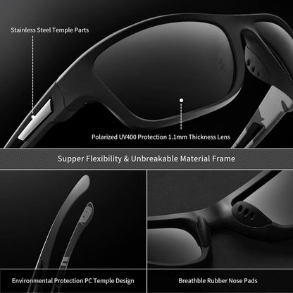 Polarized Sports Sunglasses for Men: UV400 Protection Glasses Womens Wrap around Goggles for Driving Fishing