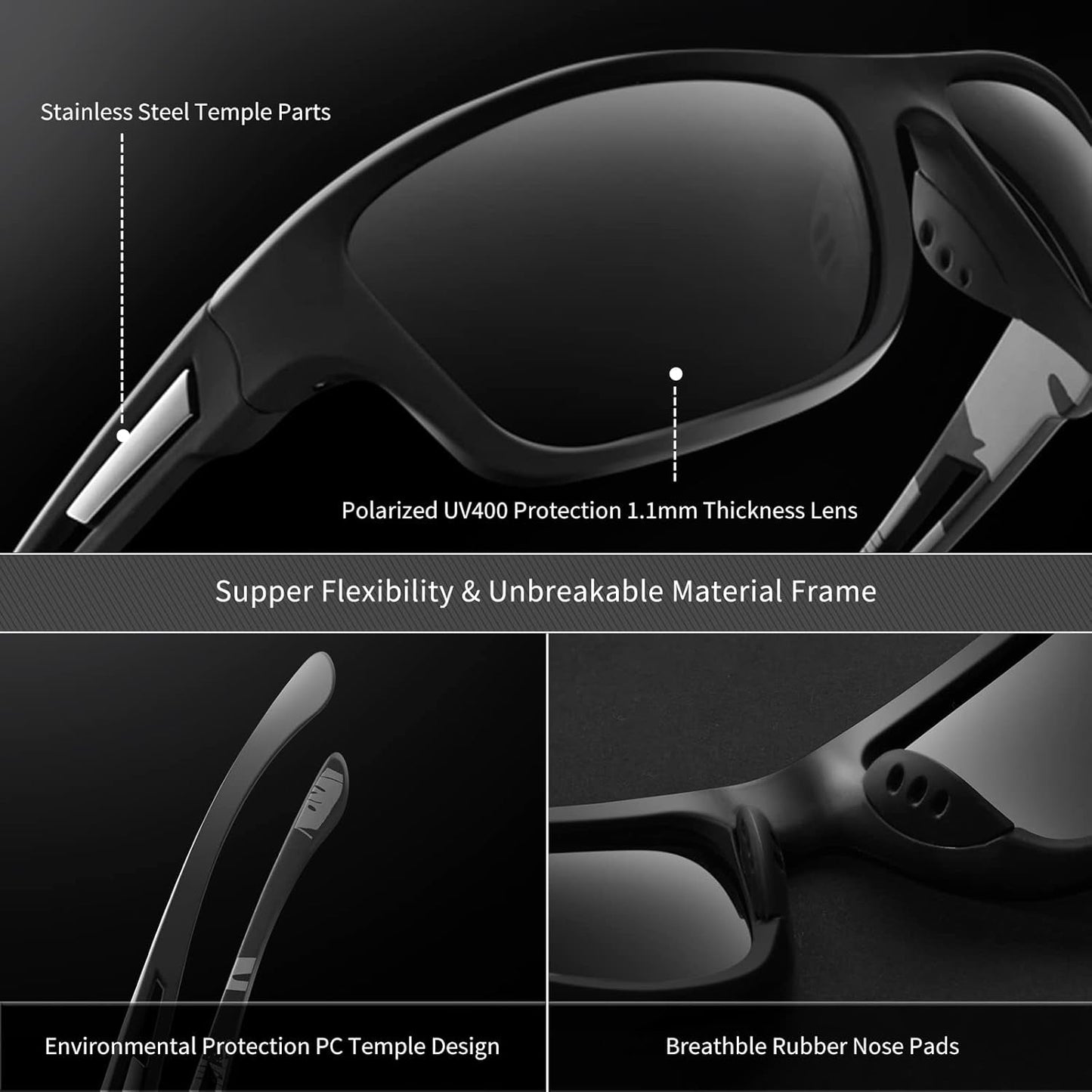 Polarized Sports Sunglasses for Men: UV400 Protection Glasses Womens Wrap around Goggles for Driving Fishing