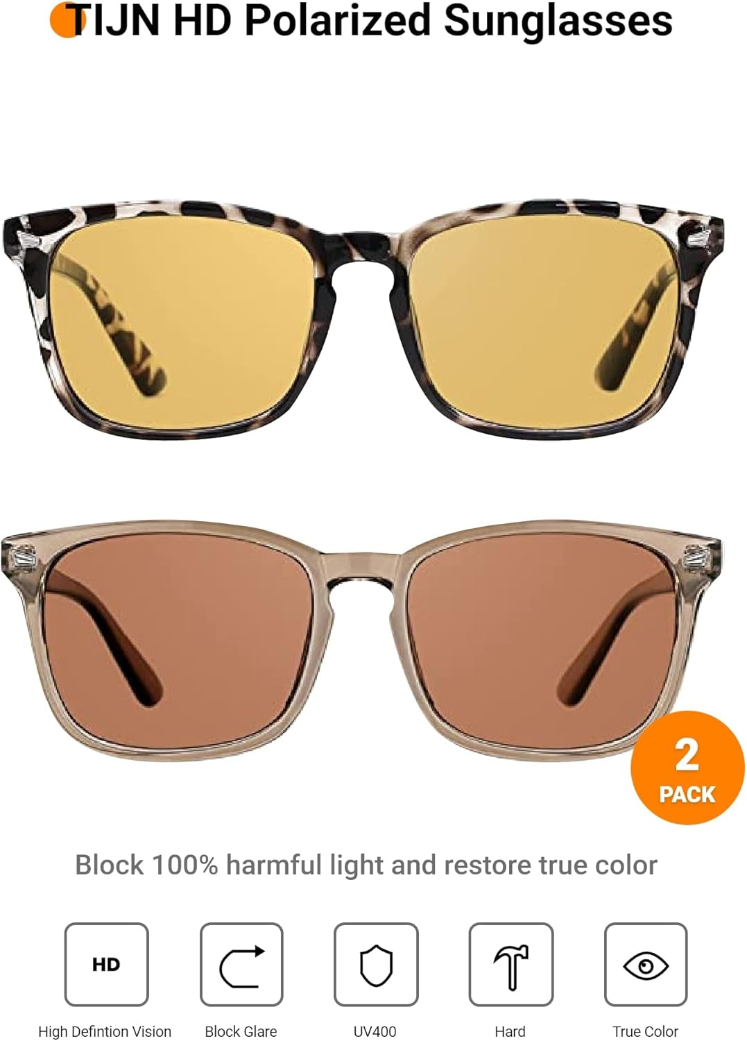 Polarized Sunglasses for Womens and Mens,Classic Square Frames Shades for UV Protection, Stylish and Trendy Sunnies - WORLD TIME VISITS