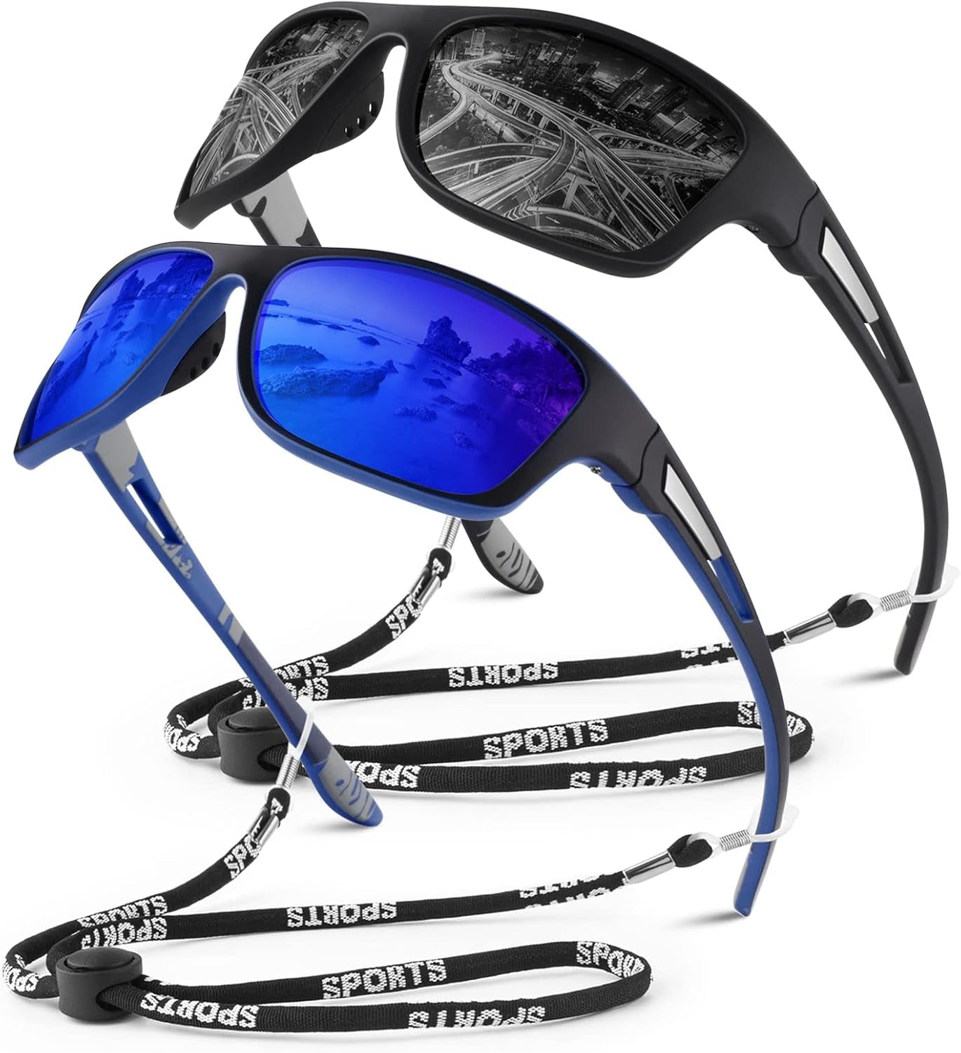 Polarized Sports Sunglasses for Men Women,Fishing Driving Rectangular Goggles UV400 Protection