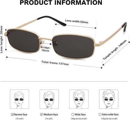 Small Y2K Narrow Rectangle Sunglasses Womens Mens Retro 80S 90S Skinny Sunnies SJ1187