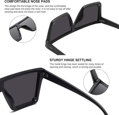Square Sunglasses for Women Men Fashion Big Frame Flat Top Sun Glasses Mirror Lens - WORLD TIME VISITS