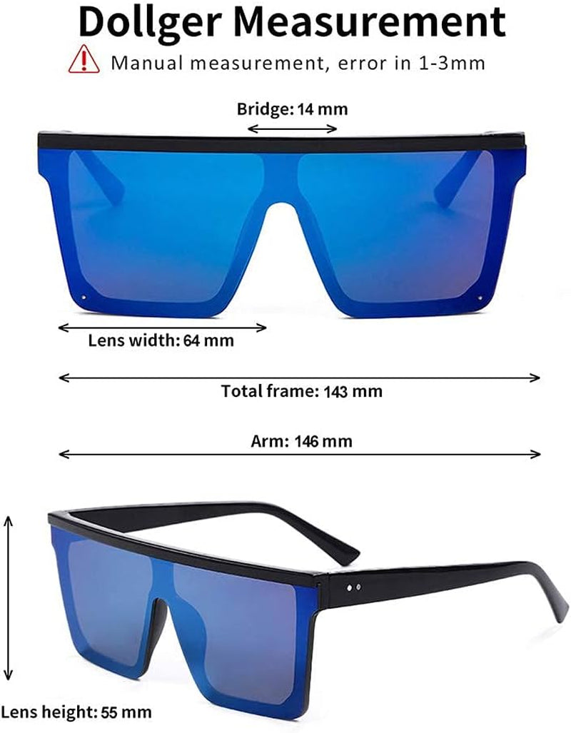 Square Oversized Sunglasses for Women Men Fashion Flat Top Big Black Frame Shades - WORLD TIME VISITS