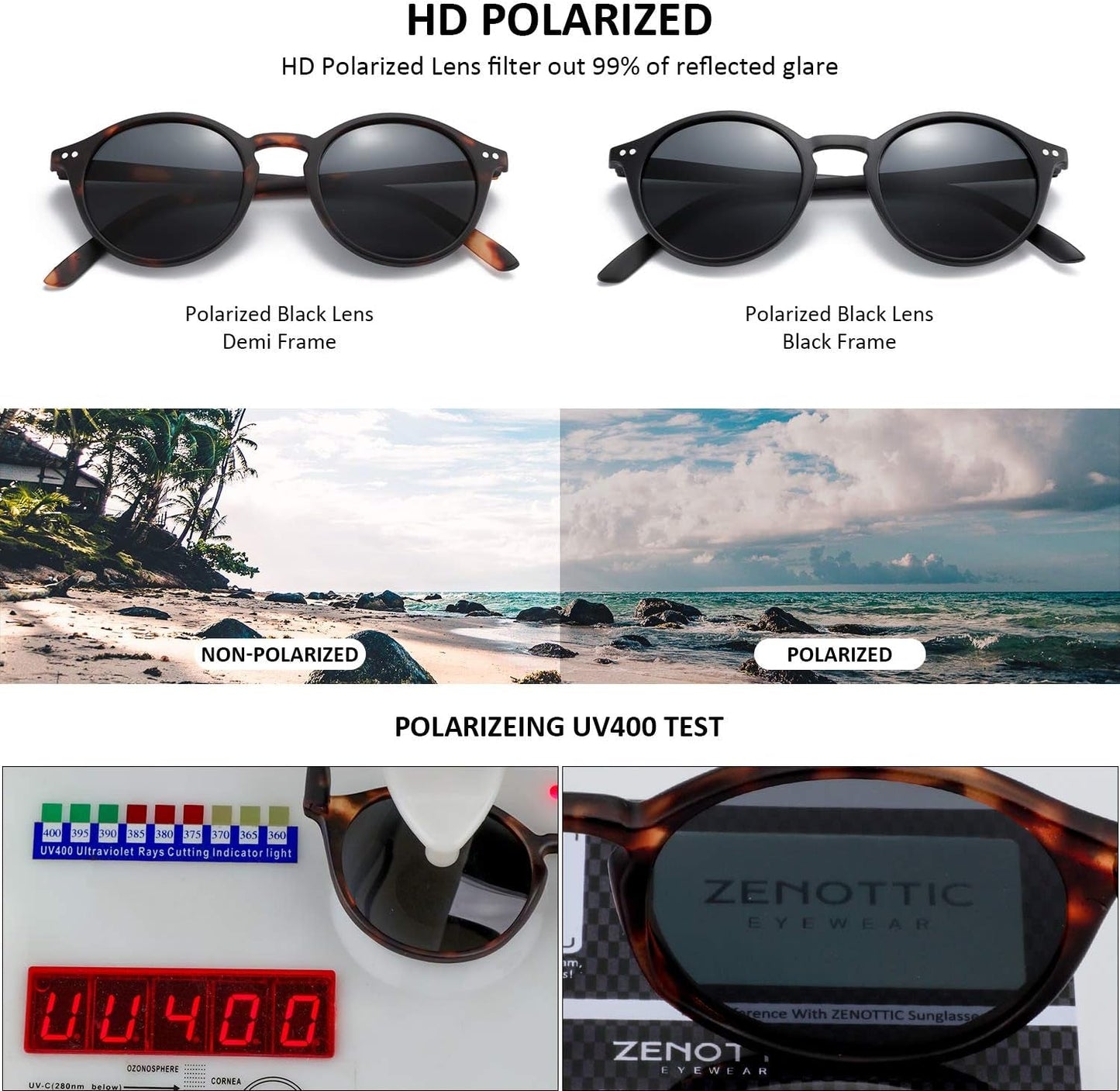 Polarized Sunglasses for Women Men: Retro Shades round | Square Frame UV Protection 2 Pack