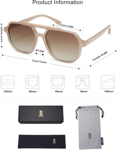 Retro Trendy Aviator Polarized Sunglasses Men Women Vintage 70S Square Stylish Frame Sun Glasses SJ2283