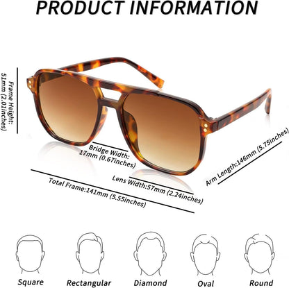 Retro Square Aviator Sunglasses Women Men 70S Vintage Trendy Plastic Frame Sun Glasses B2835 - WORLD TIME VISITS