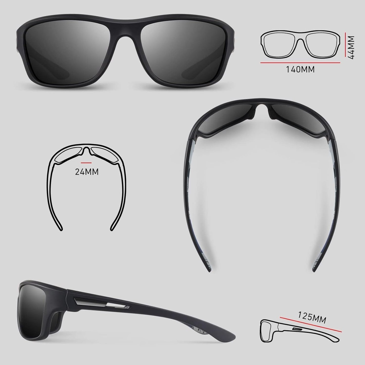 Polarized Sports Sunglasses for Men Women,Fishing Driving Rectangular Goggles UV400 Protection - WORLD TIME VISITS