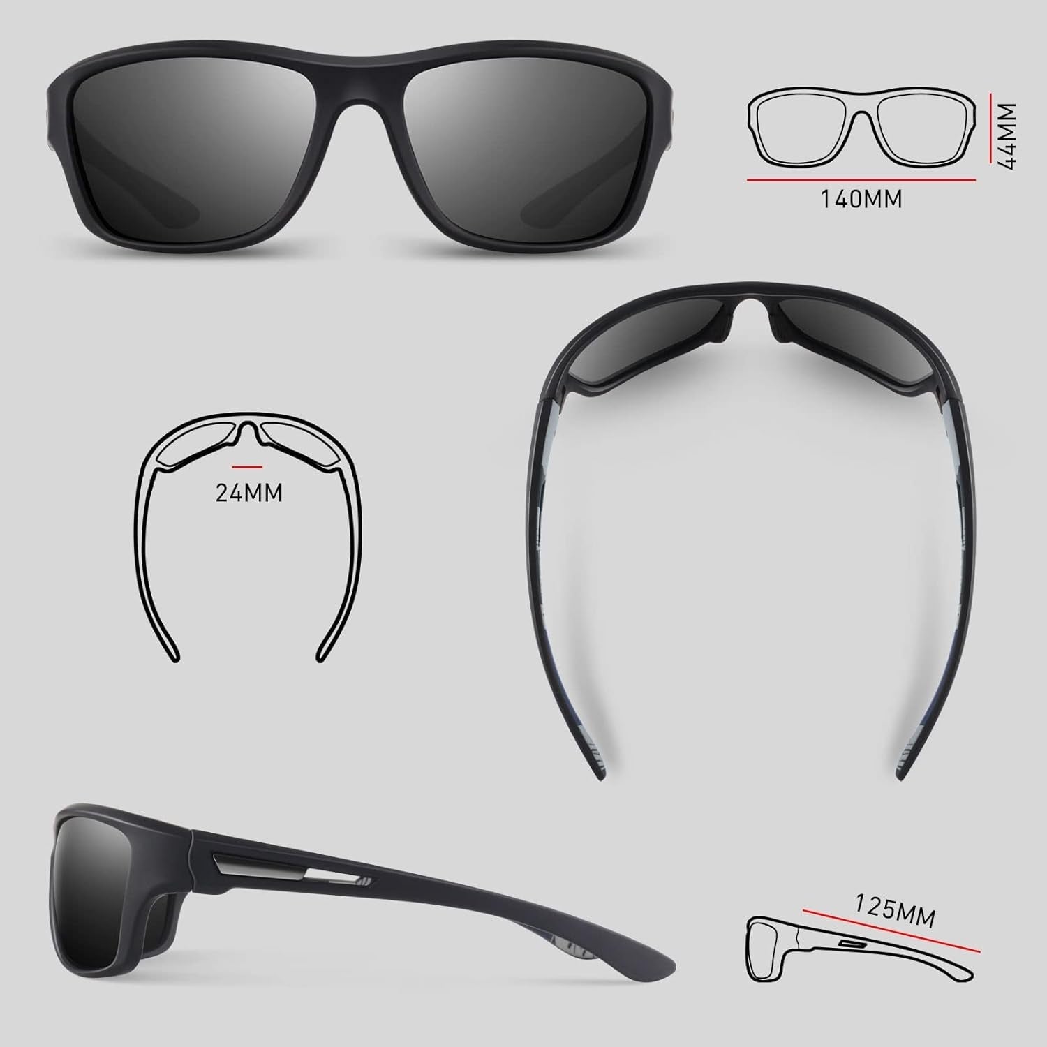 Polarized Sports Sunglasses for Men Women,Fishing Driving Rectangular Goggles UV400 Protection - WORLD TIME VISITS