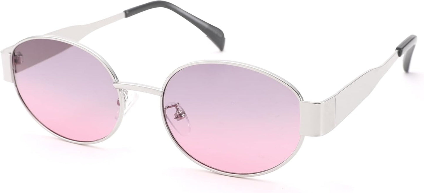 Retro Oval Sunglasses for Women Men - Fashion Sun Glasses - Rectangle Metal Frame Shades