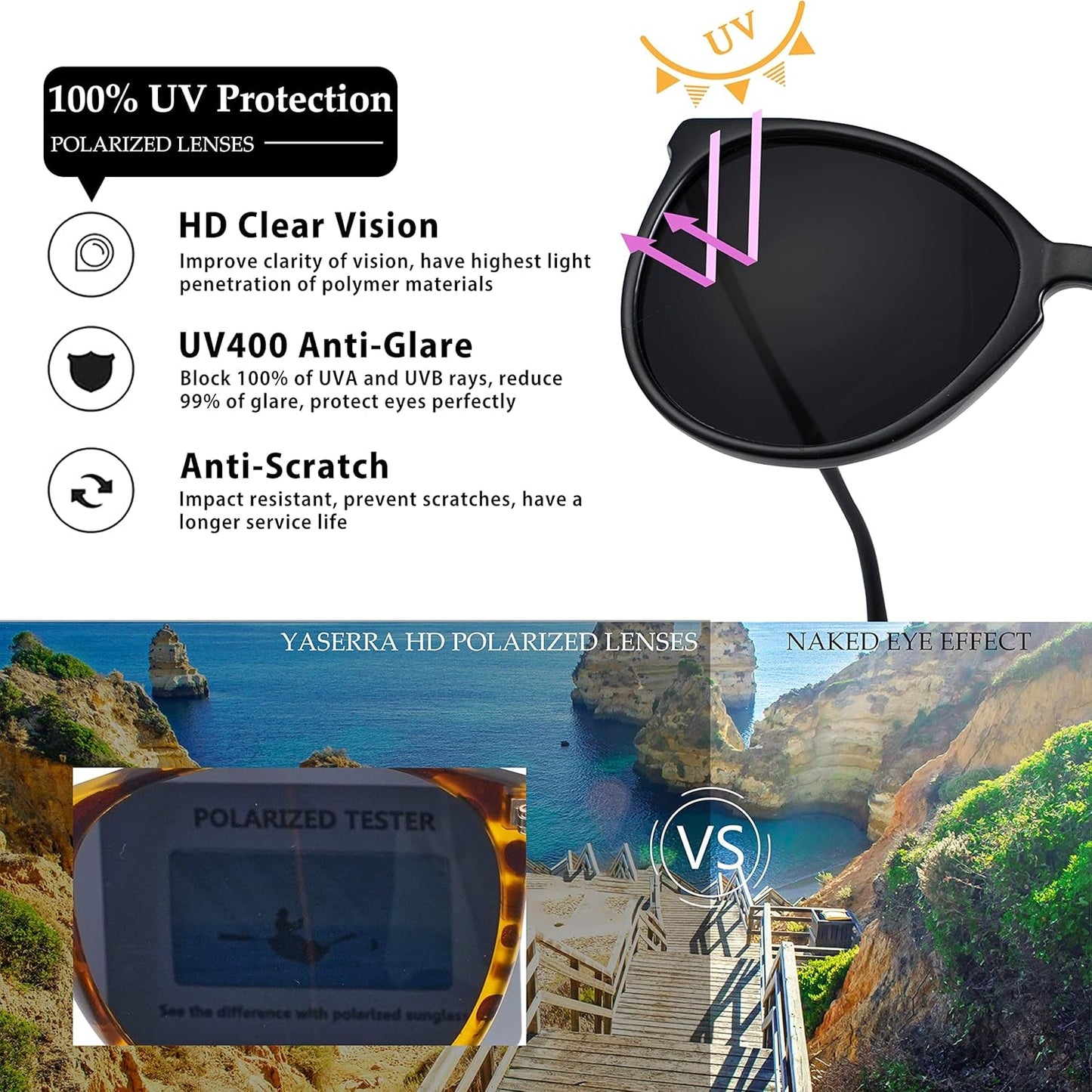 Vintage round Polarized Sunglasses for Women Men Classic Retro Trendy Designer Style Sun Glasses UV400 Protection