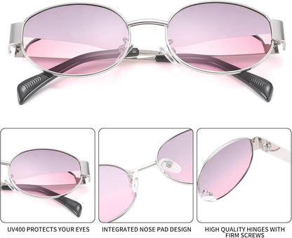 Retro Oval Sunglasses for Women Men - Fashion Sun Glasses - Rectangle Metal Frame Shades