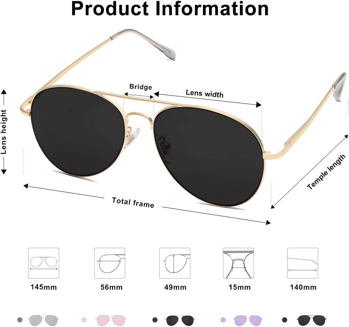 Classic Aviator Sunglasses for Women Men Metal Spring Hinges SJ1030