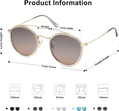 Retro Vintage round Polarized Sunglasses for Women Men Small Double Bridge Circle Sunnies SJ1104 - WORLD TIME VISITS