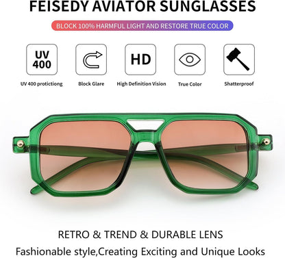 Vintage Square 70S Flat Aviator Sunglasses Women Men Classic Retro Stylish Frame UV400 Sunglasses B2622 - WORLD TIME VISITS