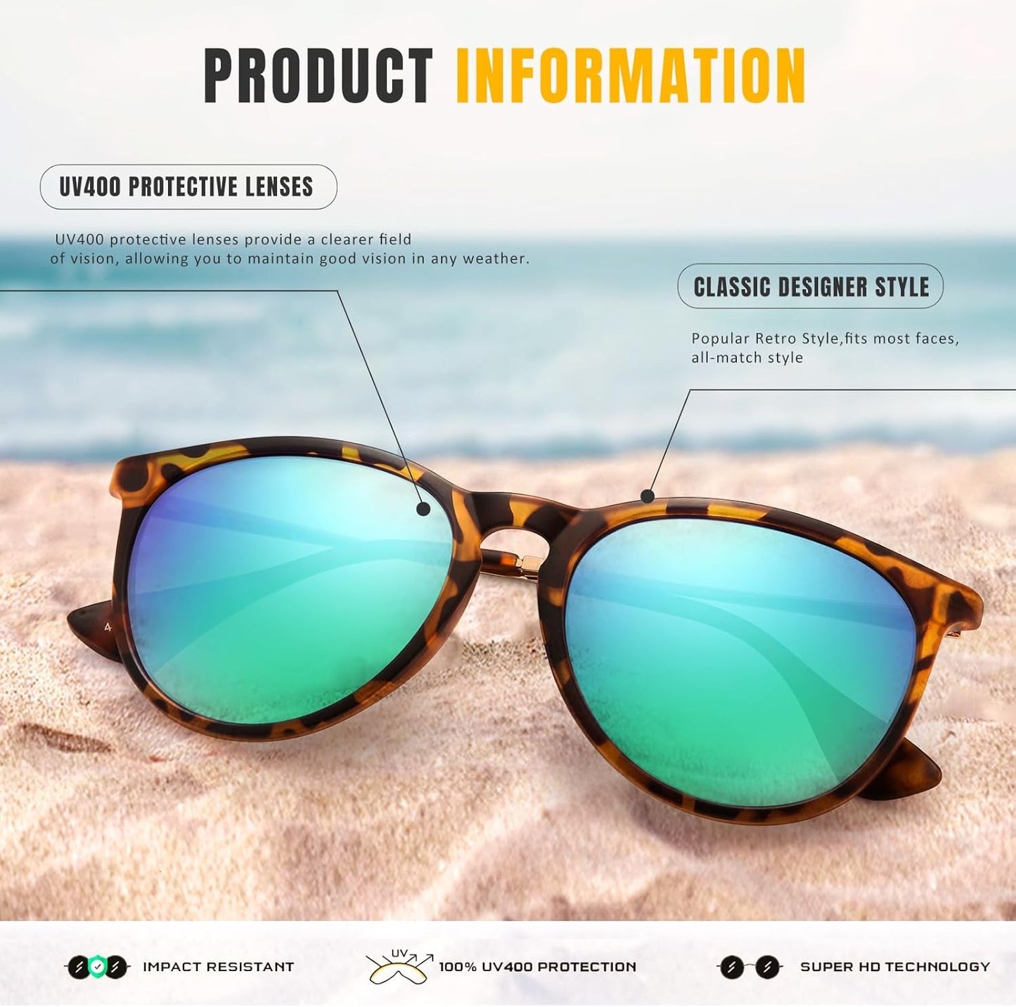 Sunglasses Womens Men Polarized UV Protection Trendy Vintage Retro round Mirrored Lens Sunglasses for Women - WORLD TIME VISITS