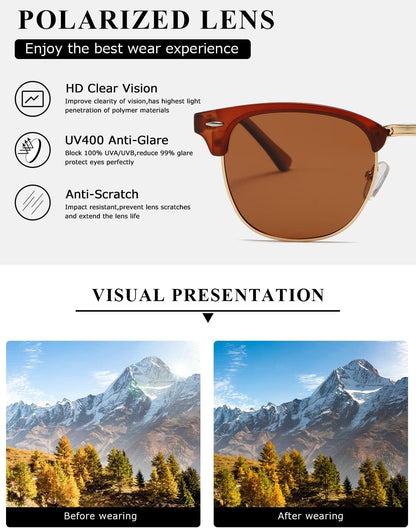 Polarized Sunglasses for Women and Men Semi Rimless Frame Retro Sun Glasses AE0369