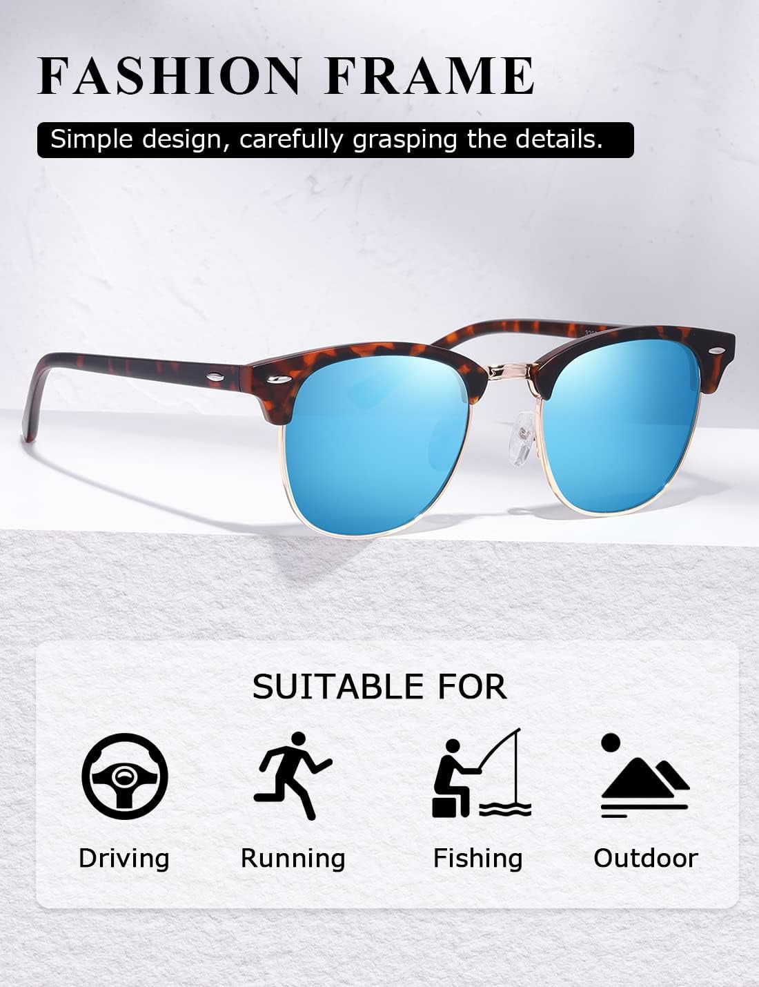 Polarized Sunglasses for Women and Men Semi Rimless Frame Retro Sun Glasses AE0369 - WORLD TIME VISITS