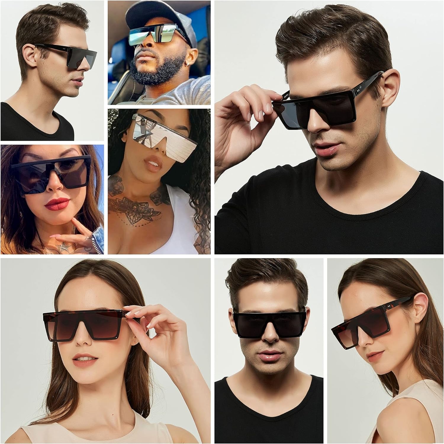 Square Oversized Sunglasses for Women Men Big Flat Top Fashion Shield Large UV Protection Rimless Shades - WORLD TIME VISITS
