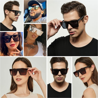 Square Oversized Sunglasses for Women Men Big Flat Top Fashion Shield Large UV Protection Rimless Shades - WORLD TIME VISITS