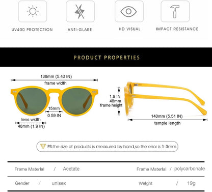 Vintage Polarized Sunglasses for Men round Sunglasses UV400 Protection Retro Hand-Crafted Acetate Frame - WORLD TIME VISITS