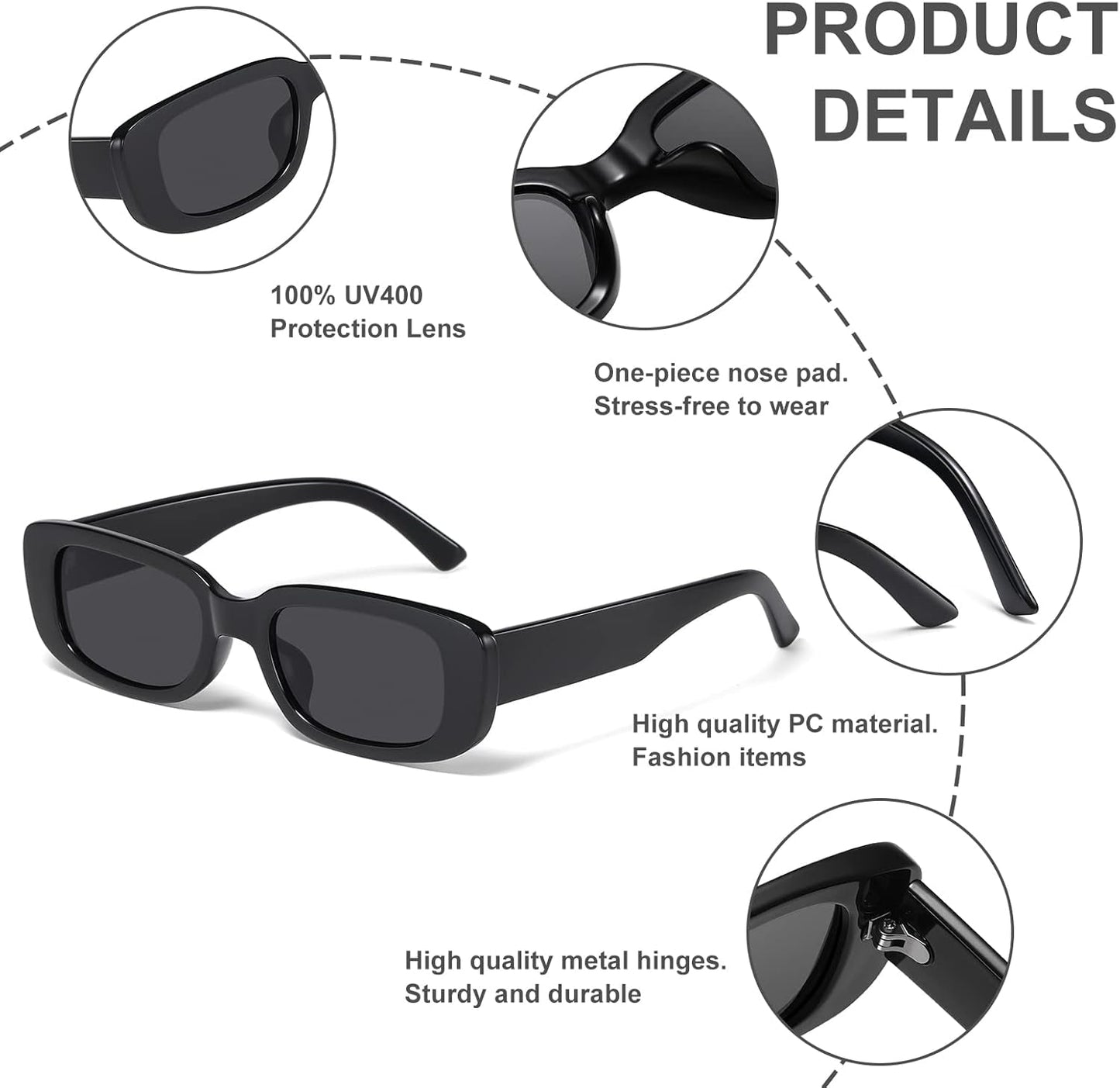 Rectangle Sunglasses for Women Men Trendy Y2K Retro 90S Sun Glasses UV400 Protection Cool Square Frame