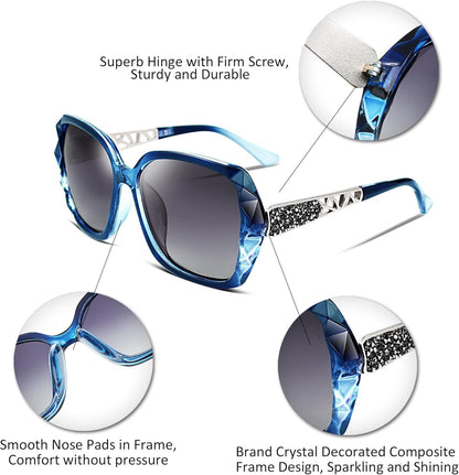 Polarized Women Square Sunglasses Sparkling Composite Shiny Frame B2289