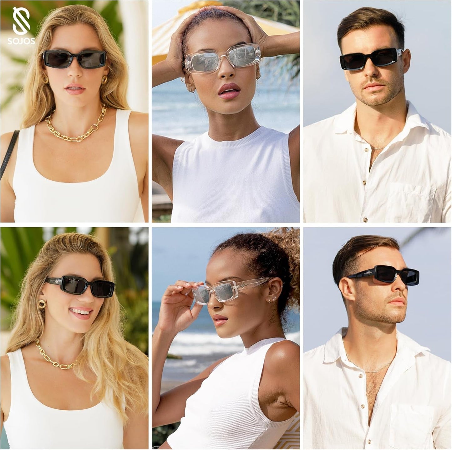Classic Trendy Rectangle Polarized Sunglasses Thick Frame with Star Decorations SJ2285