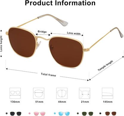 Square Polarized Sunglasses for Men Women Classic Vintage Retro Style
