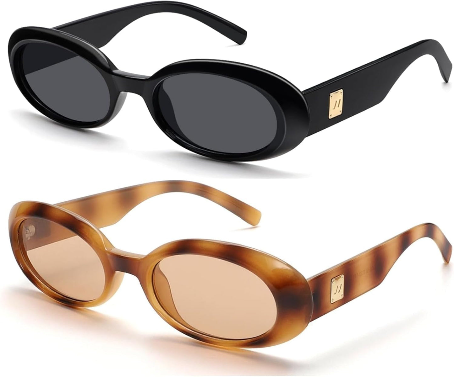 Trendy Oval Sunglasses for Women Retro Vintage 90S Sunnies for Small Face Narrow round Shades Cat Eye