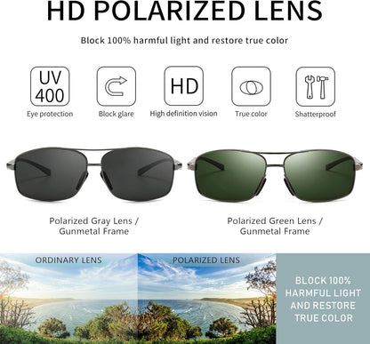 Ultra Lightweight Rectangular Polarized Sunglasses UV400 Protection - WORLD TIME VISITS