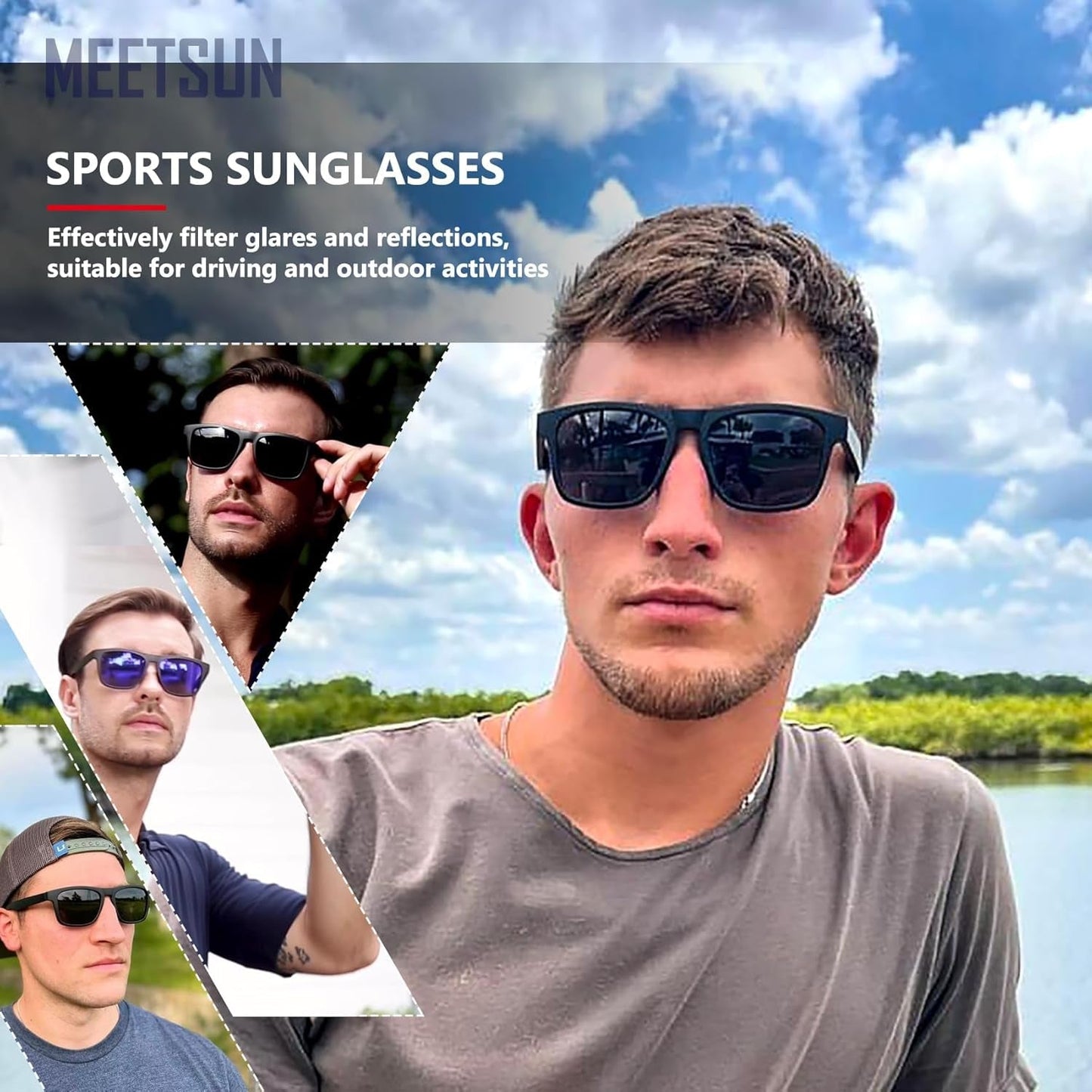 Polarized Sunglasses for Men Women UV Protection Square Frame Sport Fishing Driving Sunglasses - WORLD TIME VISITS