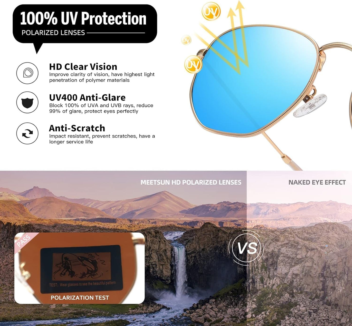 Polarized Hexagon Sunglasses for Women Men Polygon Square Sun Glasses UV400 Protection Metal Frame - WORLD TIME VISITS