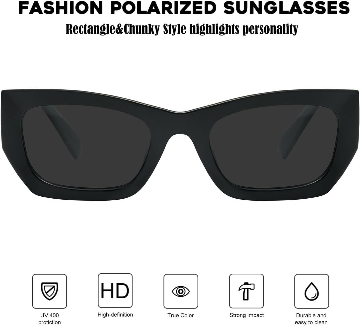 Retro Cat Eye Rectangle Polarized Sunglasses for Women Chunky Style MS52370