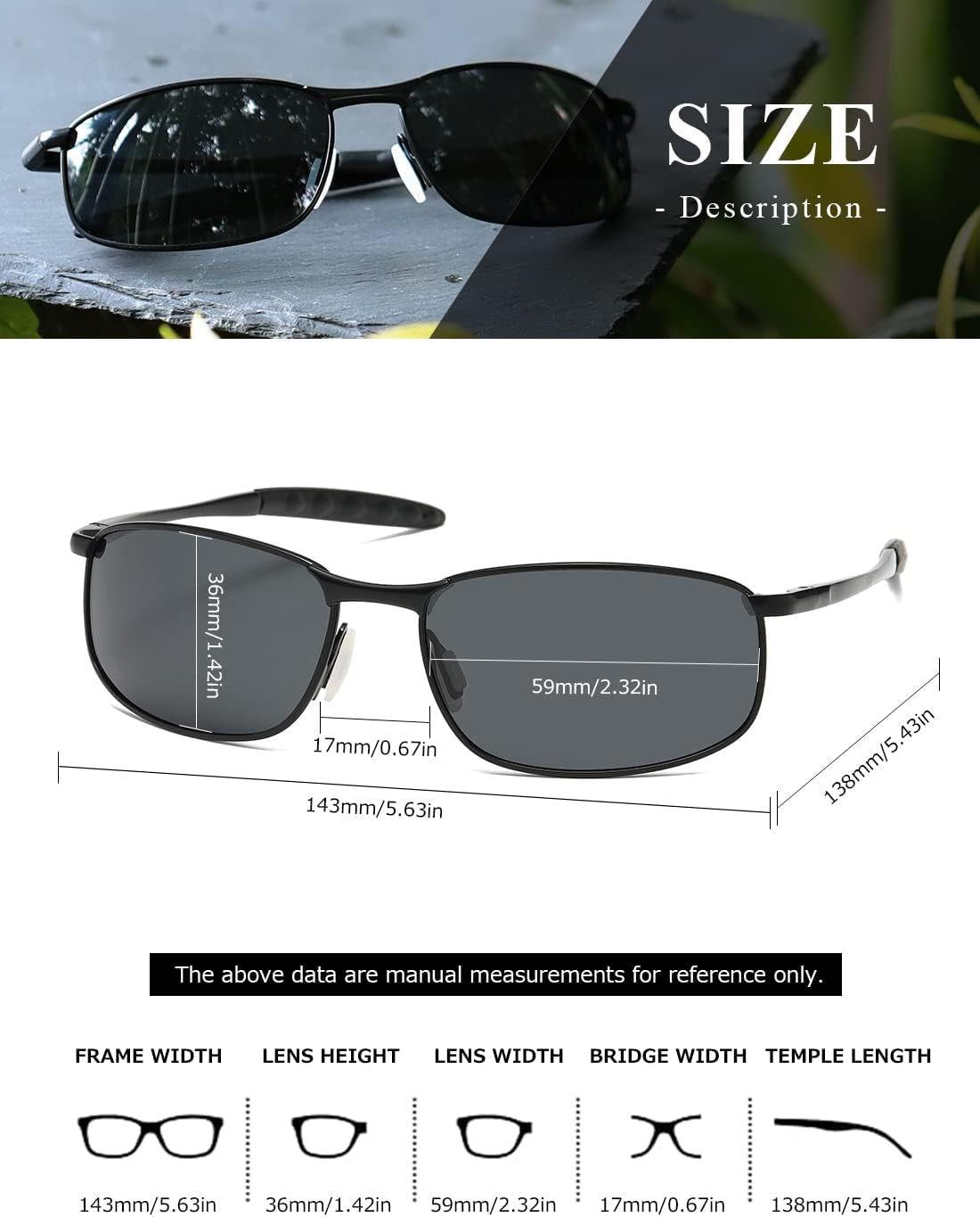 Polarized Sunglasses for Men Rectangle Metal Frame Retro Sun Glasses AE0395 - WORLD TIME VISITS