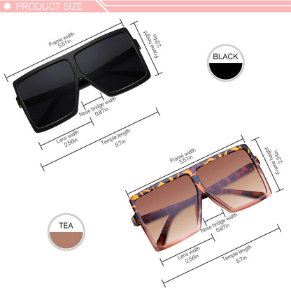 Square Oversized Sunglasses for Women Men Flat Top Fashion Shades