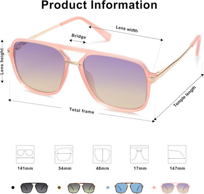 Sunglasses for Women & Men, Square, Retro, Polarized Lens, Trendy Aviator, 90S Shades