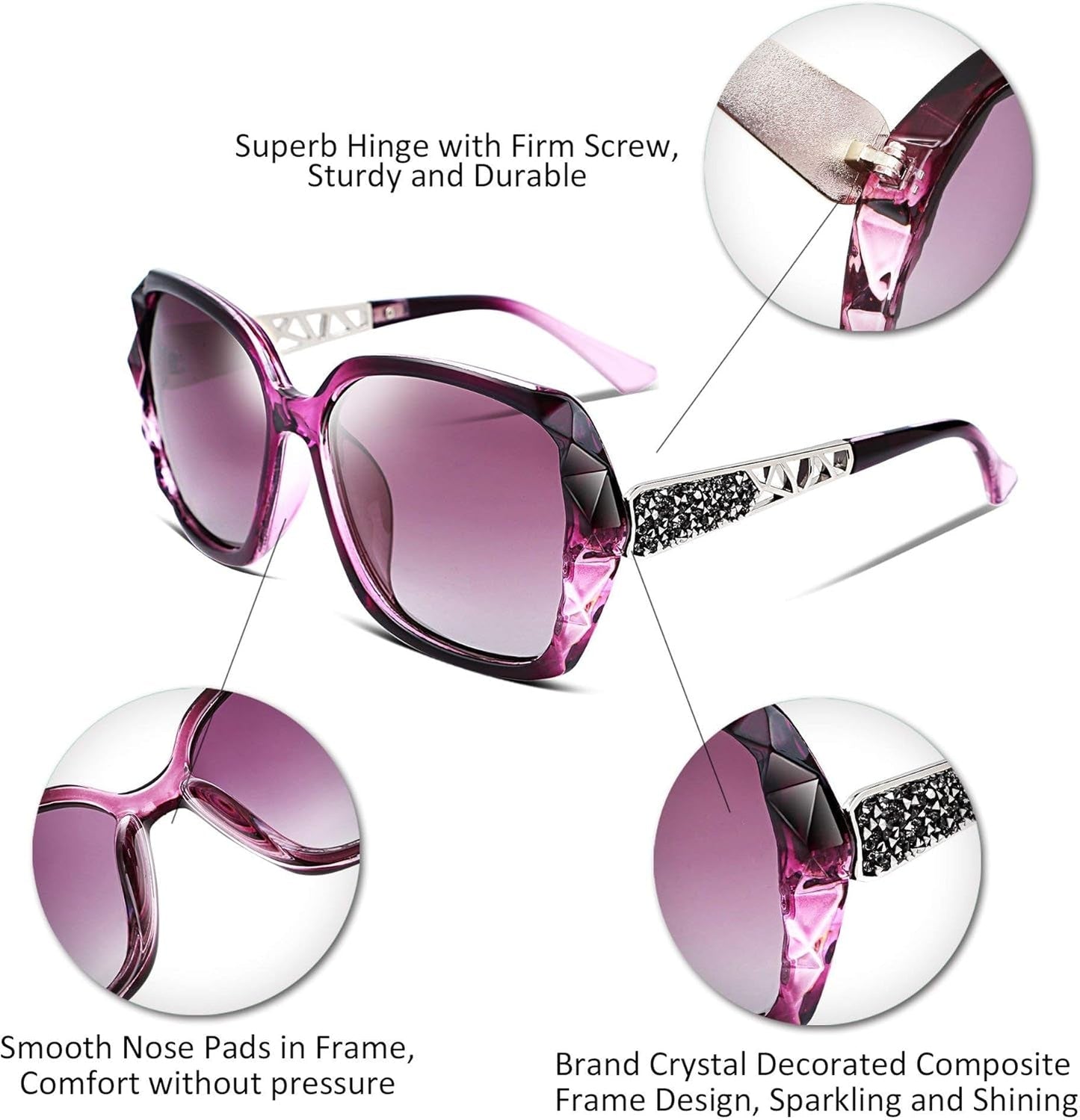 Polarized Women Square Sunglasses Sparkling Composite Shiny Frame B2289