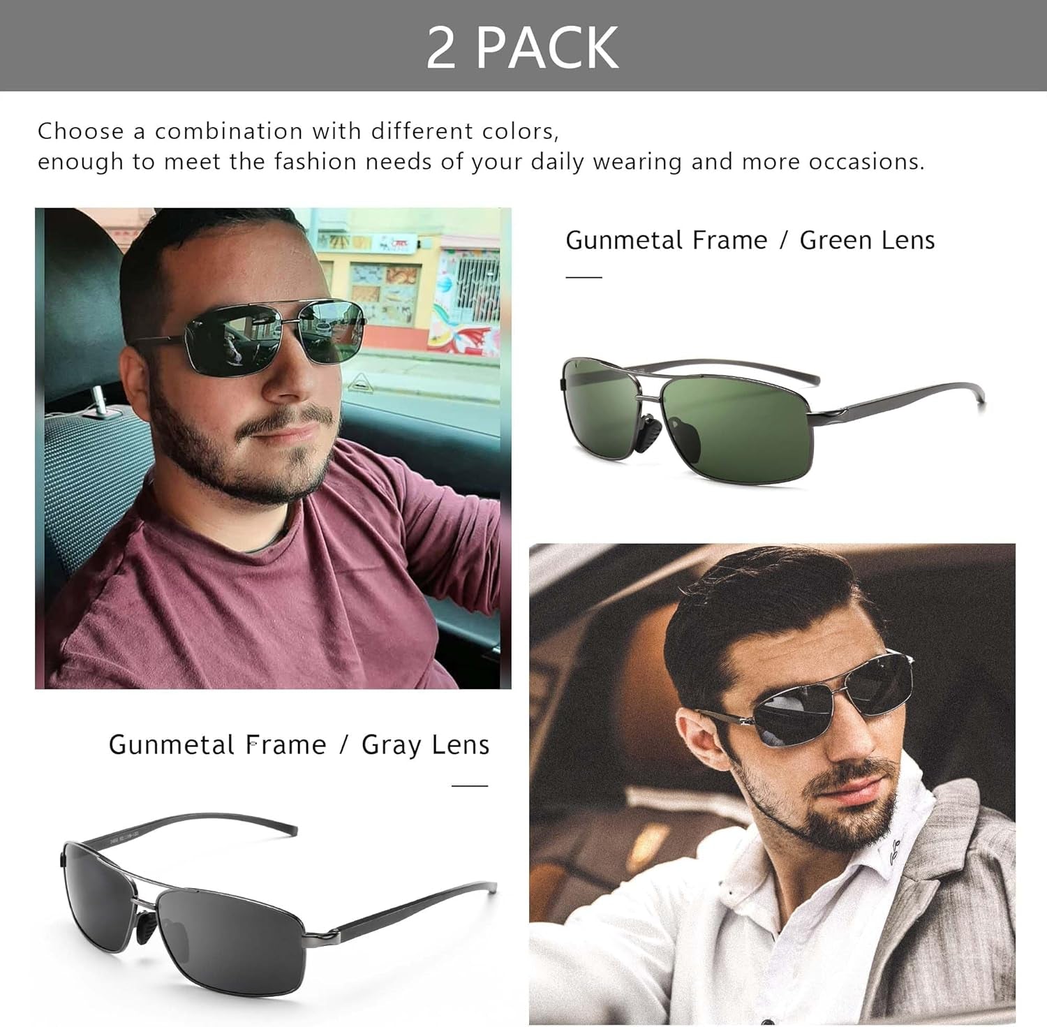 Ultra Lightweight Rectangular Polarized Sunglasses UV400 Protection - WORLD TIME VISITS