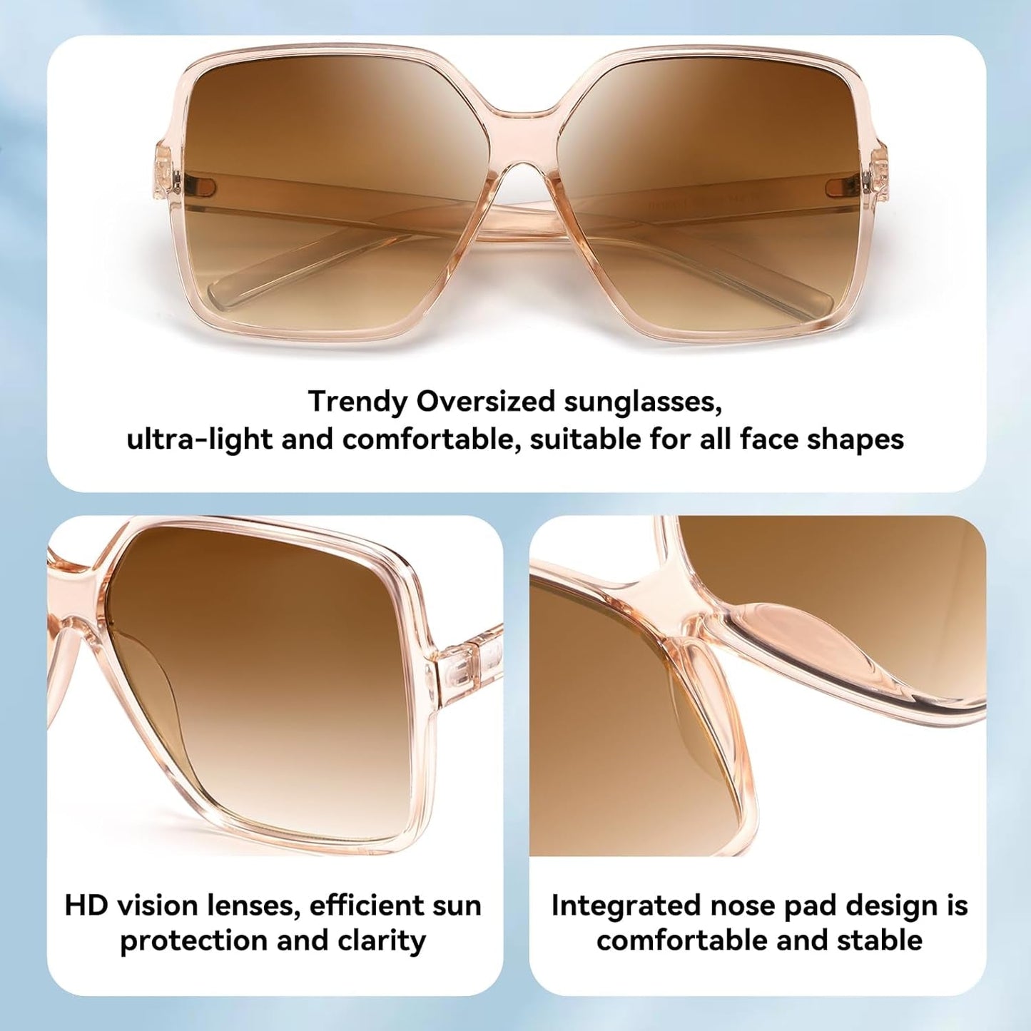 Oversized Square Sunglasses for Women Big Large Wide Fashion Shades for Men UV Protection Unisex - WORLD TIME VISITS