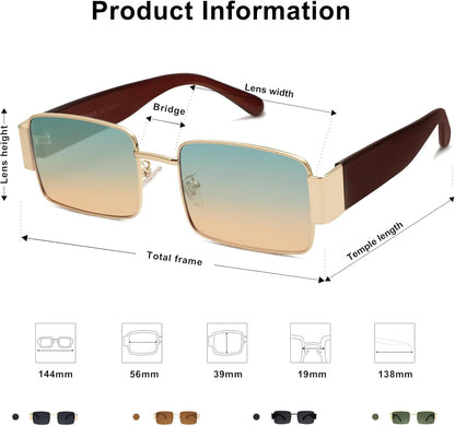 Retro Fashion Rectangle Sunglasses Womens Mens Vintage Trendy Square Shades SJ1162
